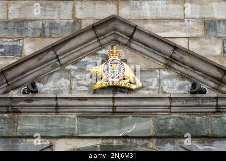 Emblema militare a forma di Beaver nella cittadella di Quebec City, con il motto "je me souviens", Canada Foto Stock