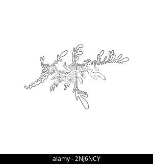 Continua una linea di disegno di cute foglia seadragon curva astratta arte Illustrazione di un vettore di tratto modificabile a linea singola di un animale esotico Illustrazione Vettoriale