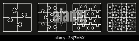 Griglia puzzle - modello vuoto. Set vettoriale pezzi puzzle. Puzzle su sfondo bianco. Illustrazione Vettoriale