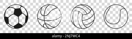 Set di palle sportive. Icone a forma di sfera. Illustrazione Vettoriale