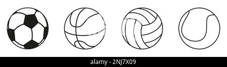 Set di palle sportive. Icone a forma di sfera. Illustrazione Vettoriale
