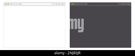 Finestre realistiche del browser web - immagine vettoriale di browser internet vuoti in modalità chiara e scura su sfondo color corallo Illustrazione Vettoriale