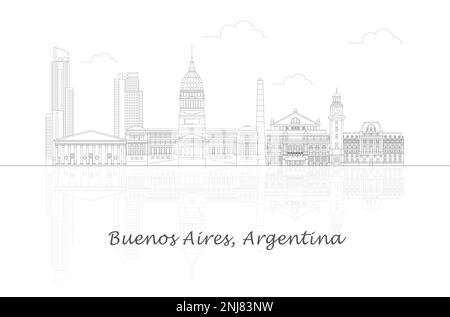 Profilo panorama Skyline della città di Buenos Aires, Argentina - illustrazione vettoriale Illustrazione Vettoriale