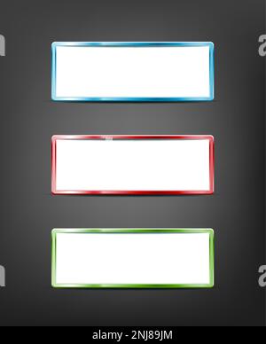 3d illustrazioni realistiche delle icone vettoriali. Sito web, pulsanti rettangolari web in diversi colori. Illustrazione Vettoriale