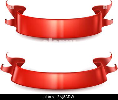 3d rappresentazione vettoriale realistica. Nastri di velluto rosso lucido. Isolato su sfondo bianco. Illustrazione Vettoriale