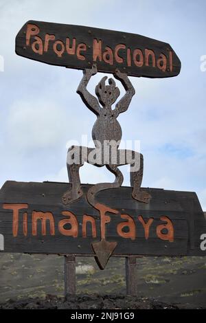 cesar manrique ha progettato il logo diablo per il parco nazionale di timanfaya parque nacional timanfaya Lanzarote, Isole Canarie, Spagna Foto Stock