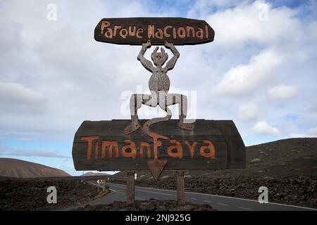 cesar manrique ha progettato il logo diablo per il parco nazionale di timanfaya parque nacional timanfaya Lanzarote, Isole Canarie, Spagna Foto Stock