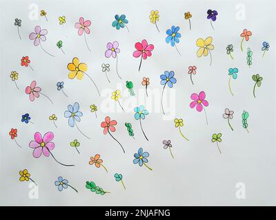 Cute mano disegnata acquerello fiori su carta bianca. Foto Stock