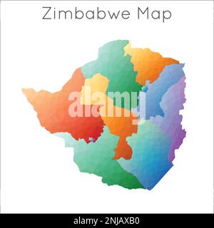 Bassa mappa poly dello Zimbabwe. Mappa geometrica poligonale dello Zimbabwe in stile mosaico. Illustrazione Vettoriale