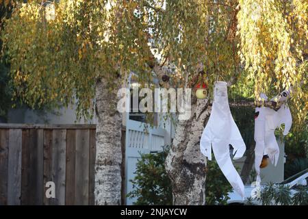 11-1-2022: Burlingame, California: Decorazioni di Halloween sulle strade Foto Stock