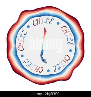 Distintivo del Cile. Mappa del paese con splendide onde geometriche e vibranti cornici rosse e blu. Logo cileno brillante. Illustrazione vettoriale. Illustrazione Vettoriale