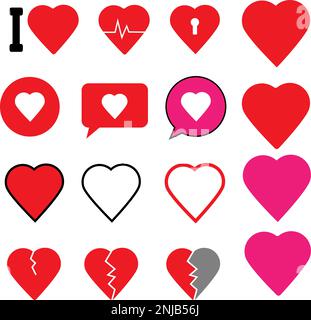 Collezione di illustrazioni del cuore, set di icone di simboli d'amore, vettore di simboli d'amore. Illustrazione Vettoriale