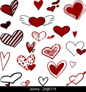 Disegnata a mano cuori. Gli elementi di design per il giorno di San Valentino. Illustrazione Vettoriale