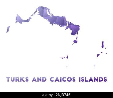 Mappa delle Isole Turks e Caicos. Bassa illustrazione poly dell'isola. Design geometrico viola. Illustrazione del vettore poligonale. Illustrazione Vettoriale