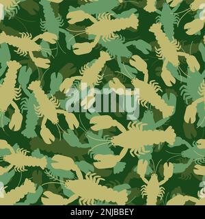 Crayfish modello militare senza giunture. Animale marino con artigli tessitura militare per cacciatori e soldati Illustrazione Vettoriale
