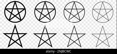 Set di icone Pentagram. Simboli esoterici. Illustrazione vettoriale isolata su sfondo trasparente Illustrazione Vettoriale