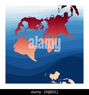 Vettore mappa mondiale. Proiezione trasversale sferica di Mercatore. Mondo in gradiente rosso arancio sulle onde blu profonde dell'oceano. Attraente illustrazione vettoriale. Illustrazione Vettoriale