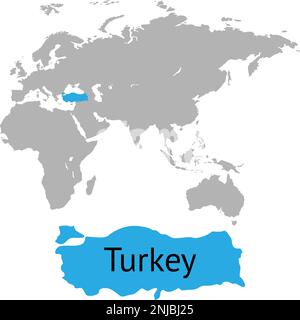 La mappa della Turchia è evidenziata in blu sulla mappa del mondo Illustrazione Vettoriale