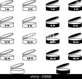 Icona dei contenitori della data di scadenza isolata su sfondo bianco. PAO Symbol moderno, semplice, vettoriale, icona per la progettazione di siti web, app mobile, ui. Illo vettore Illustrazione Vettoriale