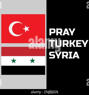 Pregate per la Turchia e la Siria poster design. il terremoto ha colpito due paesi. Illustrazione Vettoriale