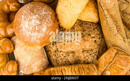 Sfondo da vari tipi di pane e dolci. Foto Stock