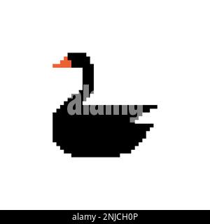 Pixel cigno nero. Illustrazione vettoriale con pixel a 8 bit Illustrazione Vettoriale