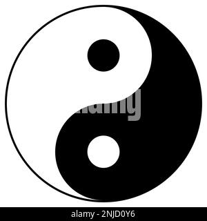 Yin Yang - simbolo yin e yang, illustrazione vettoriale in bianco e nero isolata su bianco Illustrazione Vettoriale