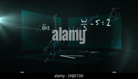 Immagine dell'elaborazione dei dati e delle equazioni matematiche su schermo Foto Stock