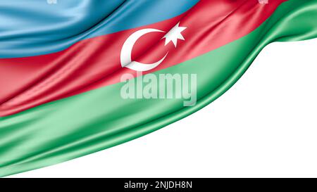 Bandiera dell'Azerbaigian isolata su sfondo bianco, illustrazione 3D Foto Stock