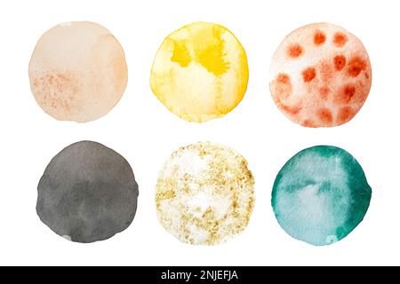 Texture di acquerello circolare disegnate a mano su sfondo bianco Foto Stock