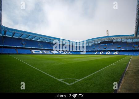 La vista dall'angolo allo Stadio Riazor in Una Coruna, Spagna Foto Stock