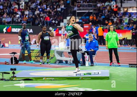 Madrid, Madrid, Spagna. 22nd Feb, 2023. Maria Belen Toimil durante il concorso womenÃs shot Put al .World Athletics Indoor Tour Gold celebrato a Madrid, Spagna allo stadio Gallur mercoledì 22 febbraio 2023 (Credit Image: © Alberto Gardin/ZUMA Press Wire) SOLO PER USO EDITORIALE! Non per USO commerciale! Foto Stock