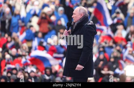 Concerto Gloria ai difensori della Patria in vista del 23 febbraio, il Presidente ha parlato in un rally-concerto dedicato al difensore della Patria Day allo Stadio Luzhniki. Foto:Ufficio presidenziale russo Foto Stock