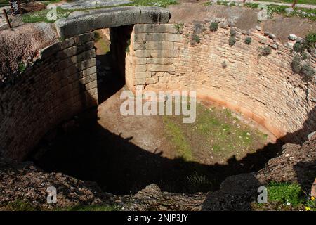 La tomba del Leone Tholos a Micene, Peloponneso Grecia Foto Stock