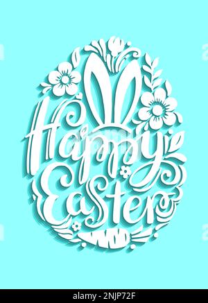 Disegno a mano scritta Pasqua felice in un uovo di forma Illustrazione Vettoriale