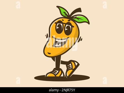 Mascot carattere design di camminare frutta di mango con faccia felice Illustrazione Vettoriale