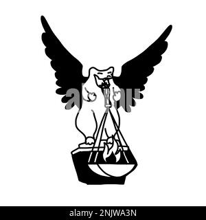 Gargoyle fuoco lampada in cartone animato contorno stile doodle. Illustrazione vettoriale isolata su sfondo bianco. Illustrazione Vettoriale