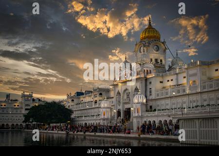 Il Tempio d'Oro, conosciuto anche come Sri Harmandir Sahib, è un venerato gurdwara sikh situato nella città di Amritsar, nello stato del Punjab, in India. Foto Stock