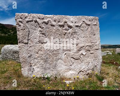 Stecci tombe medievali cimitero Dugo Polje a Blidinje, BiH. Sito UNESCO. Luogo di interesse storico. Foto Stock