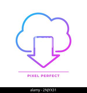 Scaricare i dati dall'icona del vettore lineare pixel Perfect Gradient dello storage basato su cloud Illustrazione Vettoriale
