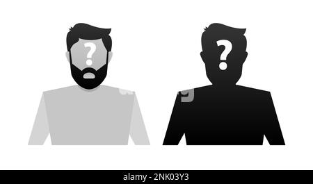 Persona sconosciuta. Incognito, Anonimo maschio. avatar profilo silhouette. Illustrazione vettoriale. Illustrazione Vettoriale