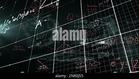 Immagine dell'elaborazione dei dati e delle equazioni matematiche su schermo Foto Stock