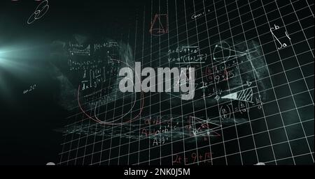 Immagine dell'elaborazione dei dati e delle equazioni matematiche su schermo Foto Stock