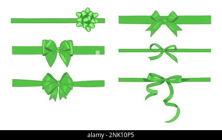 Set di gift nastro verde archi vettore illustrazione. Illustrazione Vettoriale