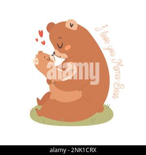 Mama orso con il bambino. Concetto di biglietto d'auguri per il giorno della Fata di Mamme. Illustrazione Vettoriale