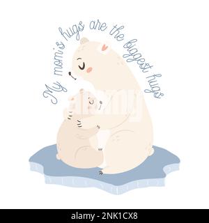 Mama dell'orso bianco con il bambino. Concetto di biglietto d'auguri per il giorno della Fata di Mamme. Illustrazione Vettoriale