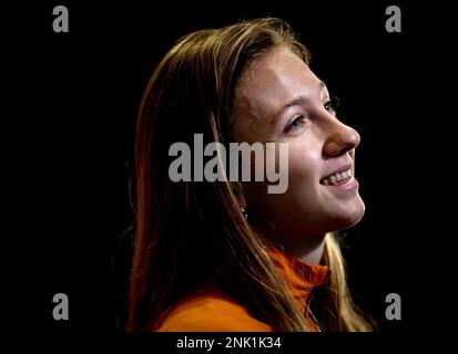 ARNHEM - Olanda, 23/02/2023, Femke Bol durante una riunione stampa dell'Unione Atletica a Papendal in vista dei campionati europei indoor di Istanbul all'inizio di marzo. ANP KOEN VAN WEEL Foto Stock