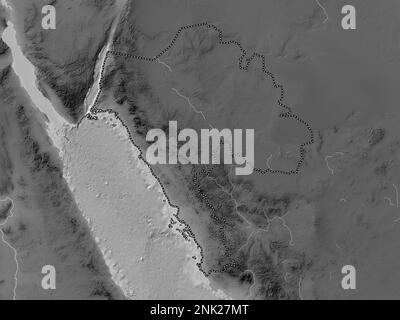 Tabuk, regione dell'Arabia Saudita. Mappa in scala di grigi con laghi e fiumi Foto Stock