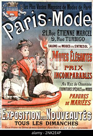 Poster dell'illustrazione di pubblicità vittoriana per gli uomini e le donne vestiti, circa 1899 Foto Stock