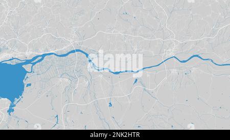 Mappa del fiume Tago, Portogallo. Corso d'acqua, flusso d'acqua, blu su sfondo grigio Road map. Illustrazione vettoriale, silhouette dettagliata. Illustrazione Vettoriale